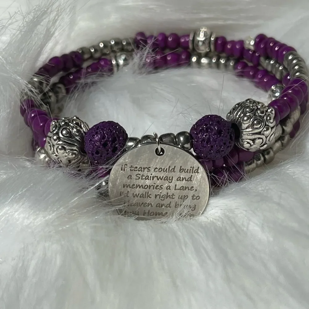 Handmade purple beaded wrap bracelet,‎ memory wire bracelet, charm bracelet
